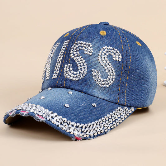 Damen funkelnde Baseballkappe aus hochwertigem Denim mit Strassverzierungen WW