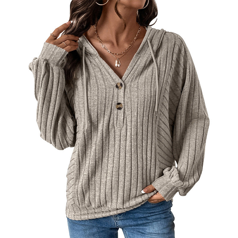 Damen Kapuzensweater mit strukturiertem Rippdesign und eleganten Knopfdetails WW