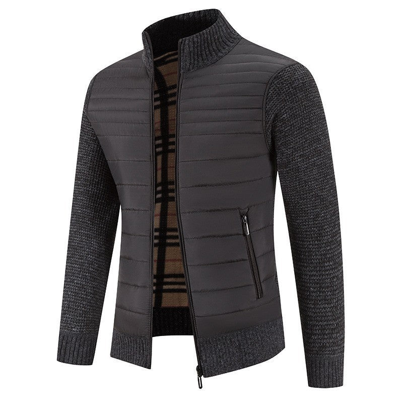 Men's Quilted Jacket with Modern Knitted Sleeves and High Collar WW
