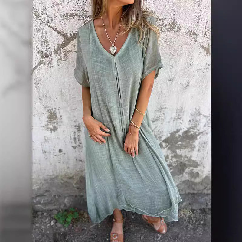 Damen lässiges Midikleid mit V-Ausschnitt und weit ausgestellten Ärmeln WW