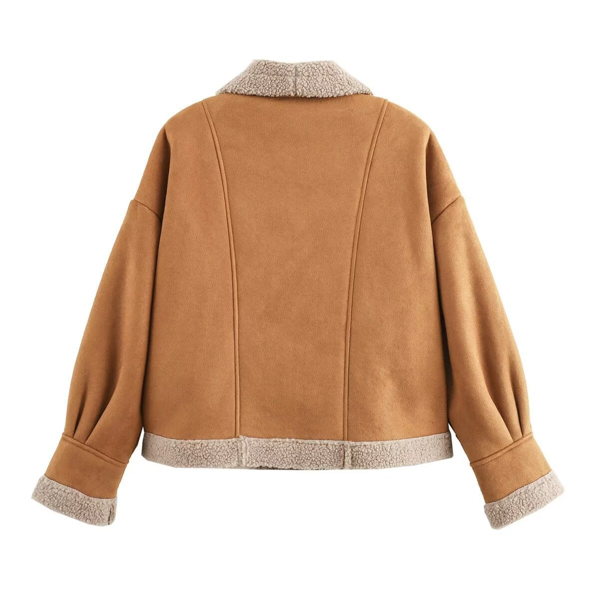 WW | Damen Weites Schnitt Teddy Jacke Knopf Details