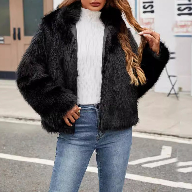 WW | Damen Kunstpelz Kurzes Jacket Trendy Kragen