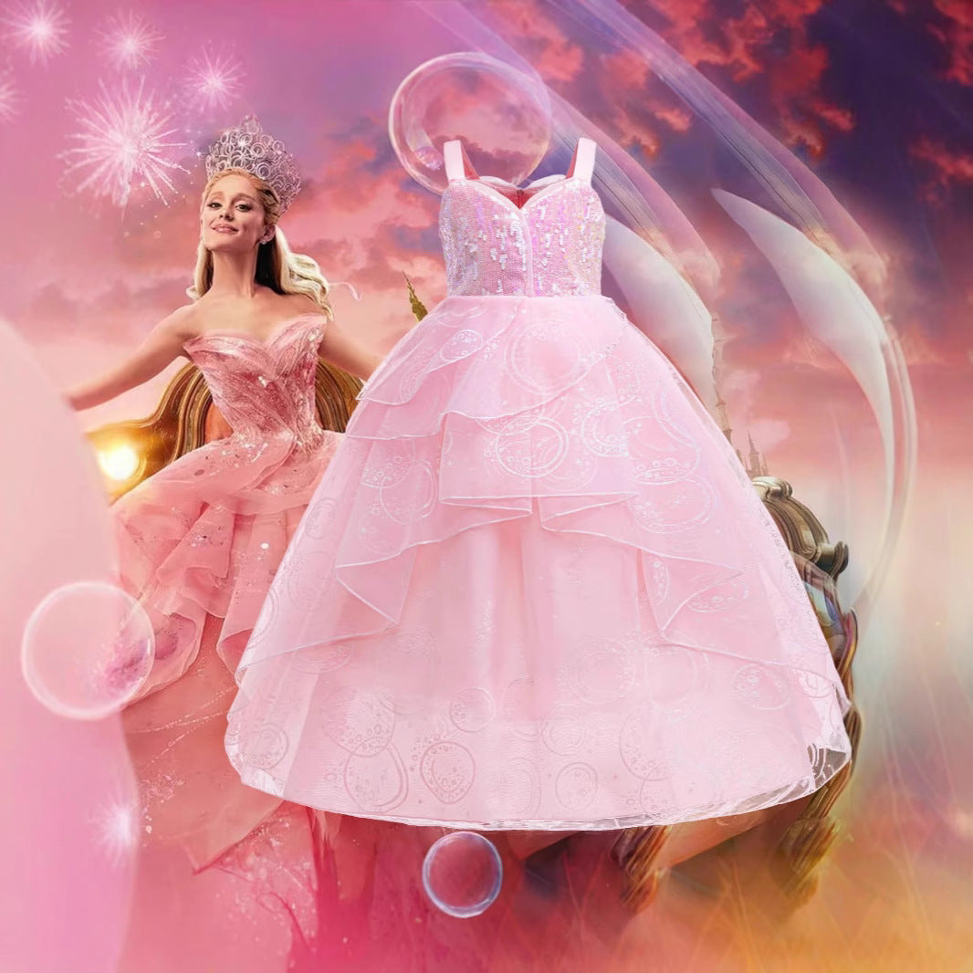 Glinda Cosplay Kleid – Rosa Prinzessinnenballkleid für Mädchen (Hochzeit, Bühne) WW