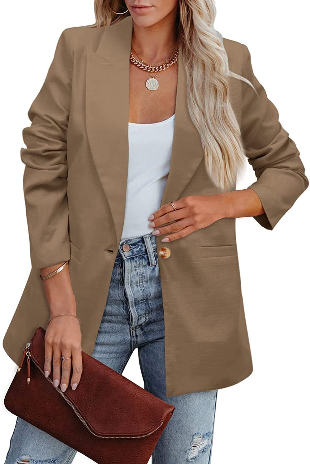 WW | Doppelreihiger Blazer mit Gerafften Ärmeln und Taschen