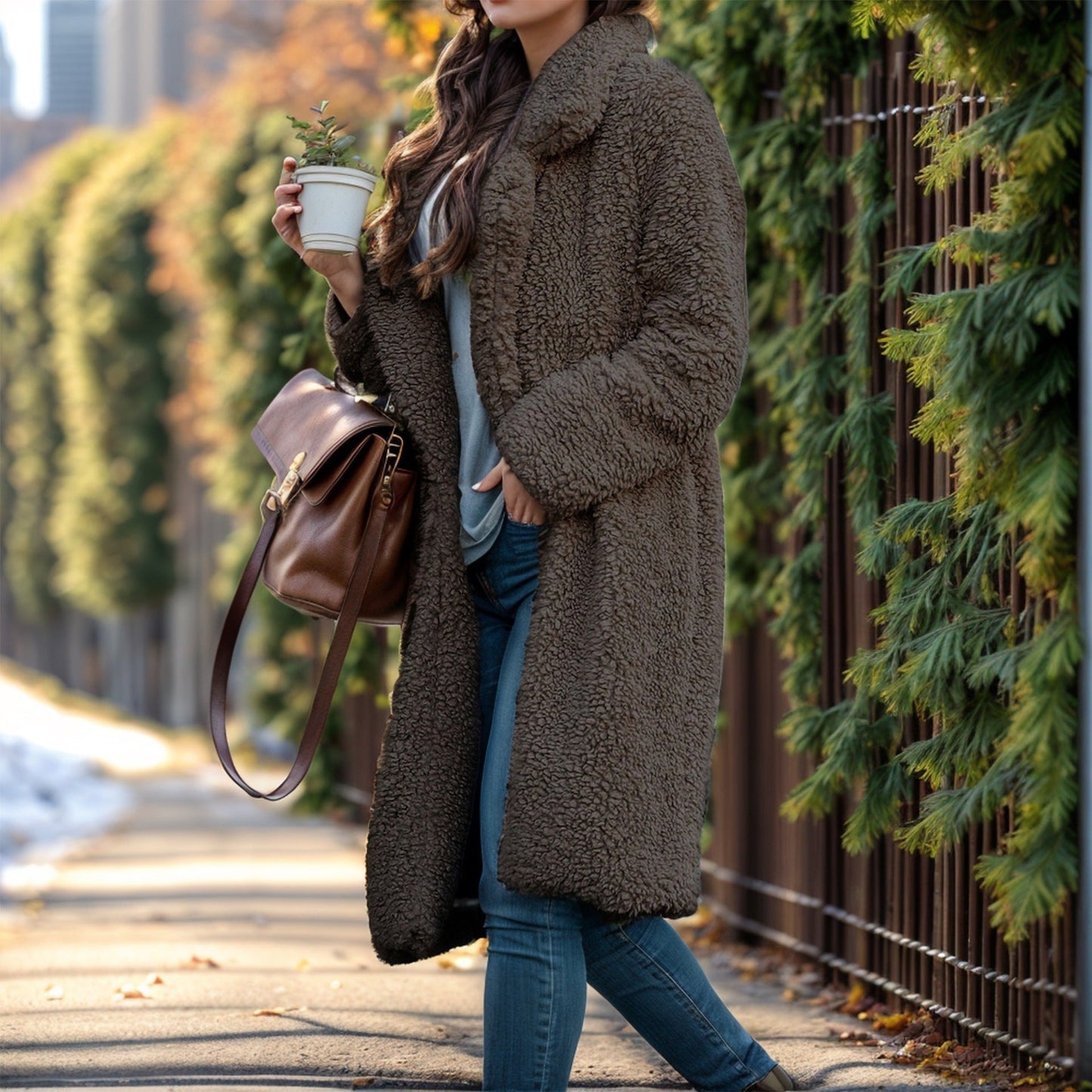 WW | Damen Übergröße Teddyjacke mit Futterkragen