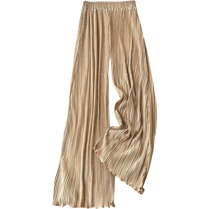 Damen plissierte Sommerhose mit hohem Bund und elastischem Taillenbund WW