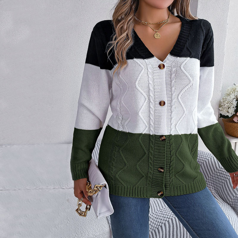 WW | Farbblock Strickjacke mit Modernem Muster