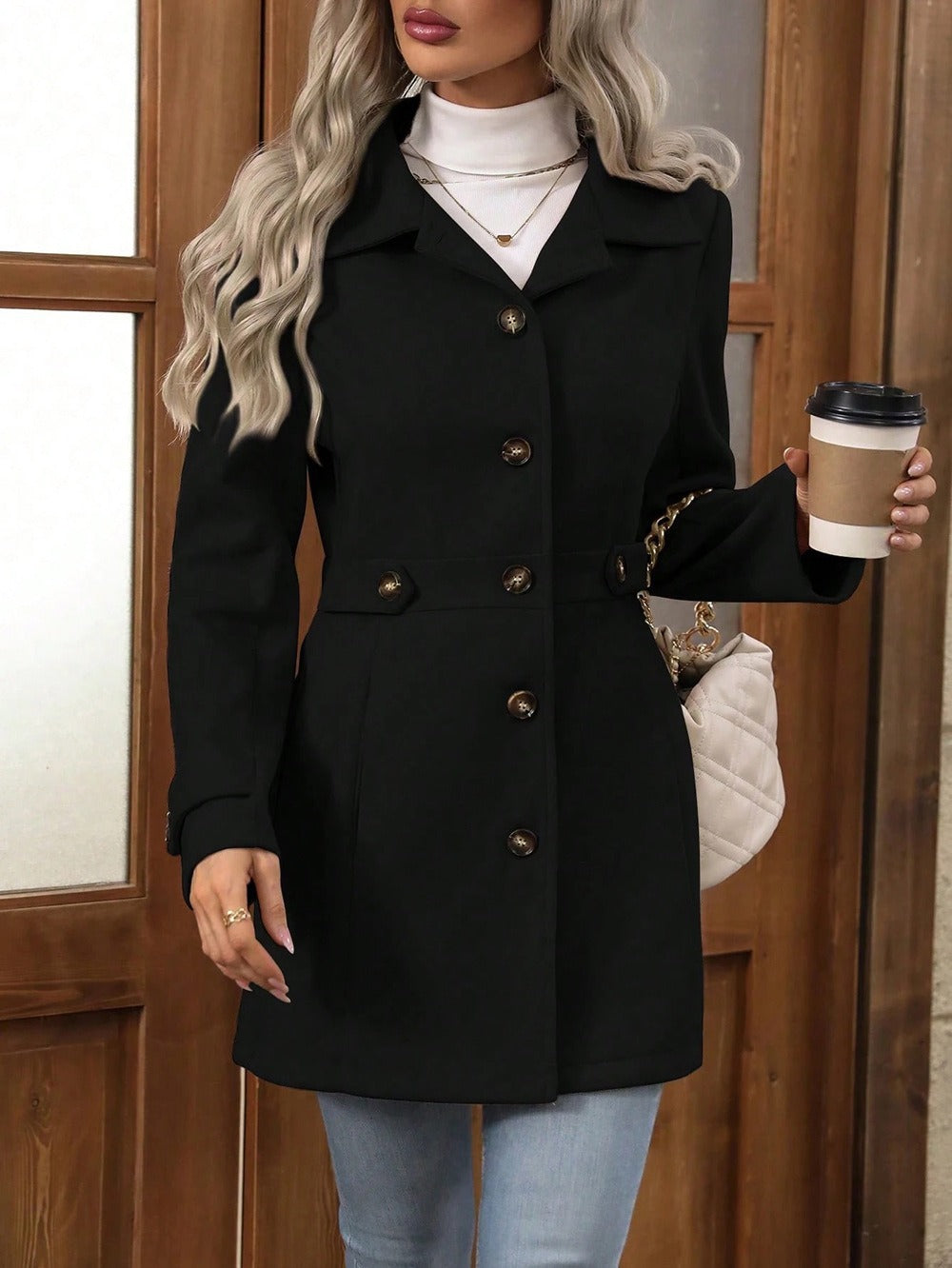 WW | Coat - Wool - Slim Fit - Fitted Waist - Button Closure - Mid-Length
