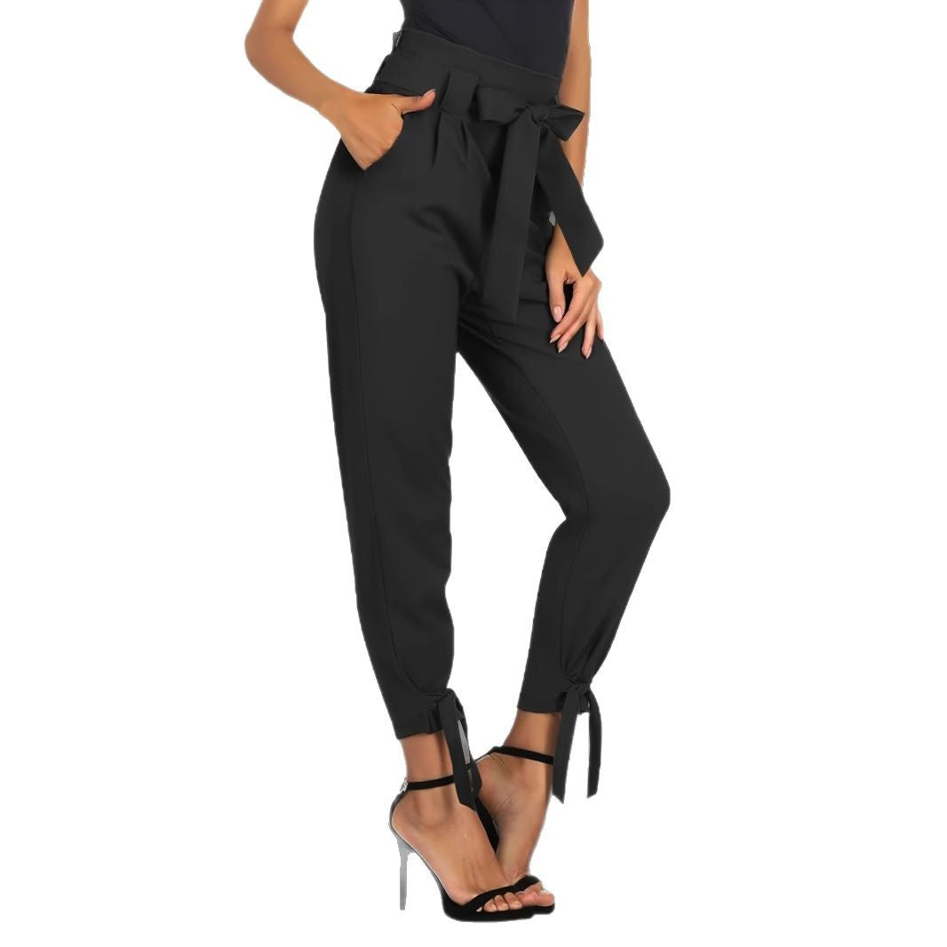 WW | elegant chino trousers with tie belt and relaxed cuffs