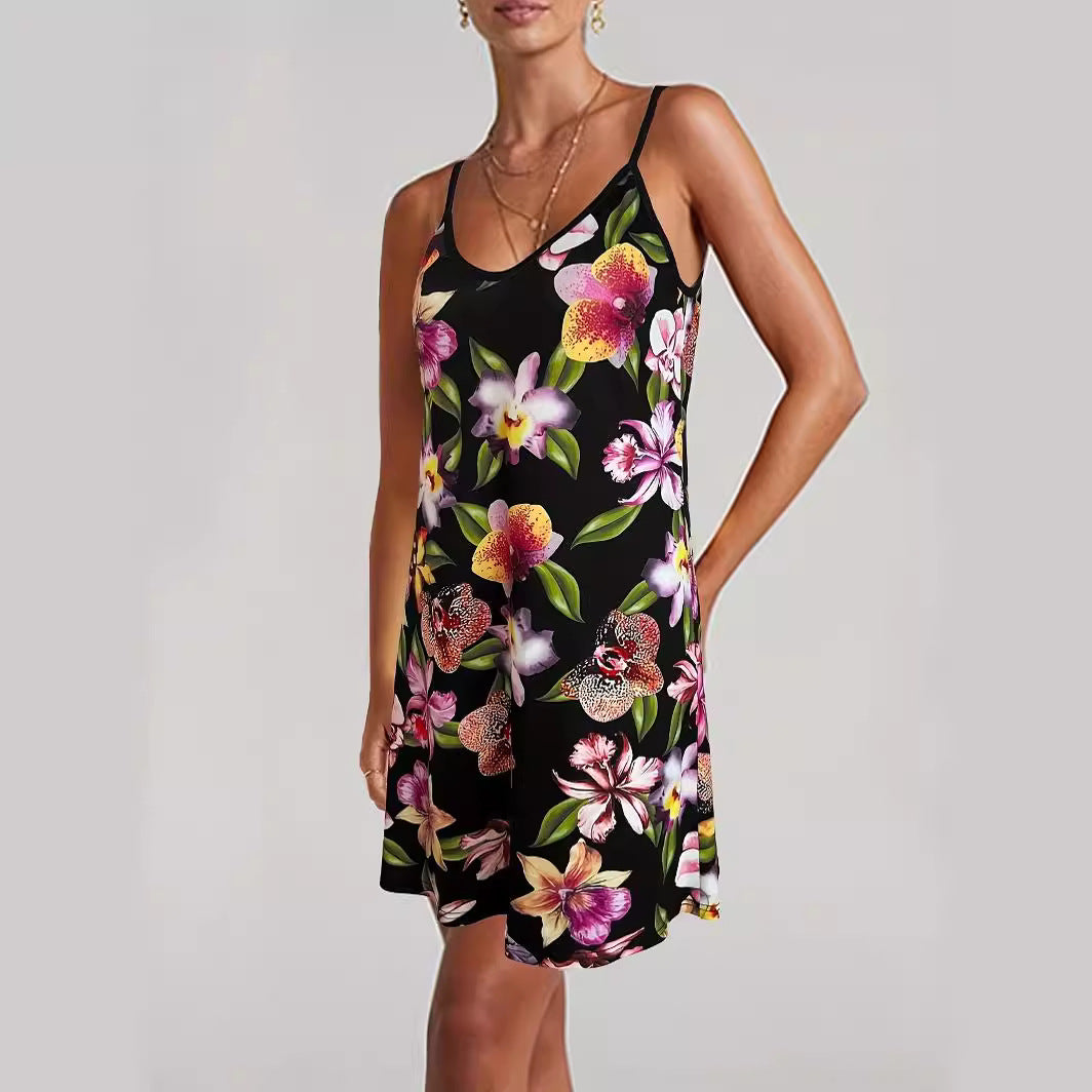 Damen Sommerkleid mit floralem Print und verstellbaren Trägern WW