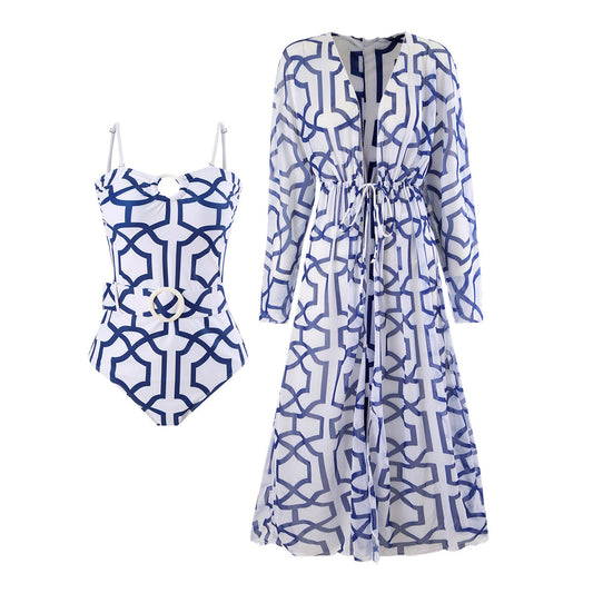 Damen Badeanzug mit elegantem Kimono und raffiniertem Gürtel WW