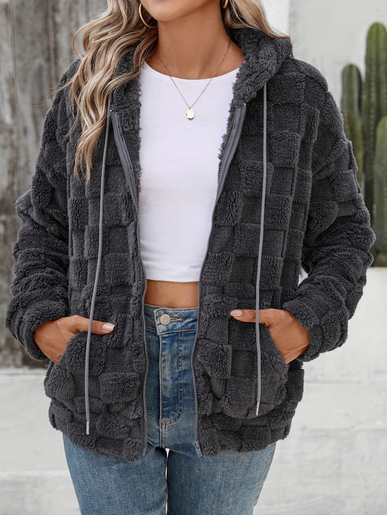 WW | Kunstpelz Zip-Up Hoodie - Sanfte Plüschbequemlichkeit - Polyester-Mischung - Alltagsoberbekleidung