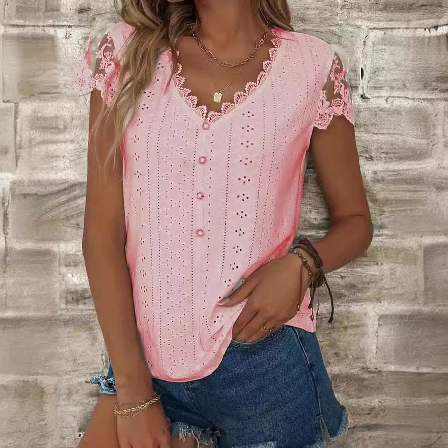 Women's blouse with romantic ruffles and unique broderie anglaise WW