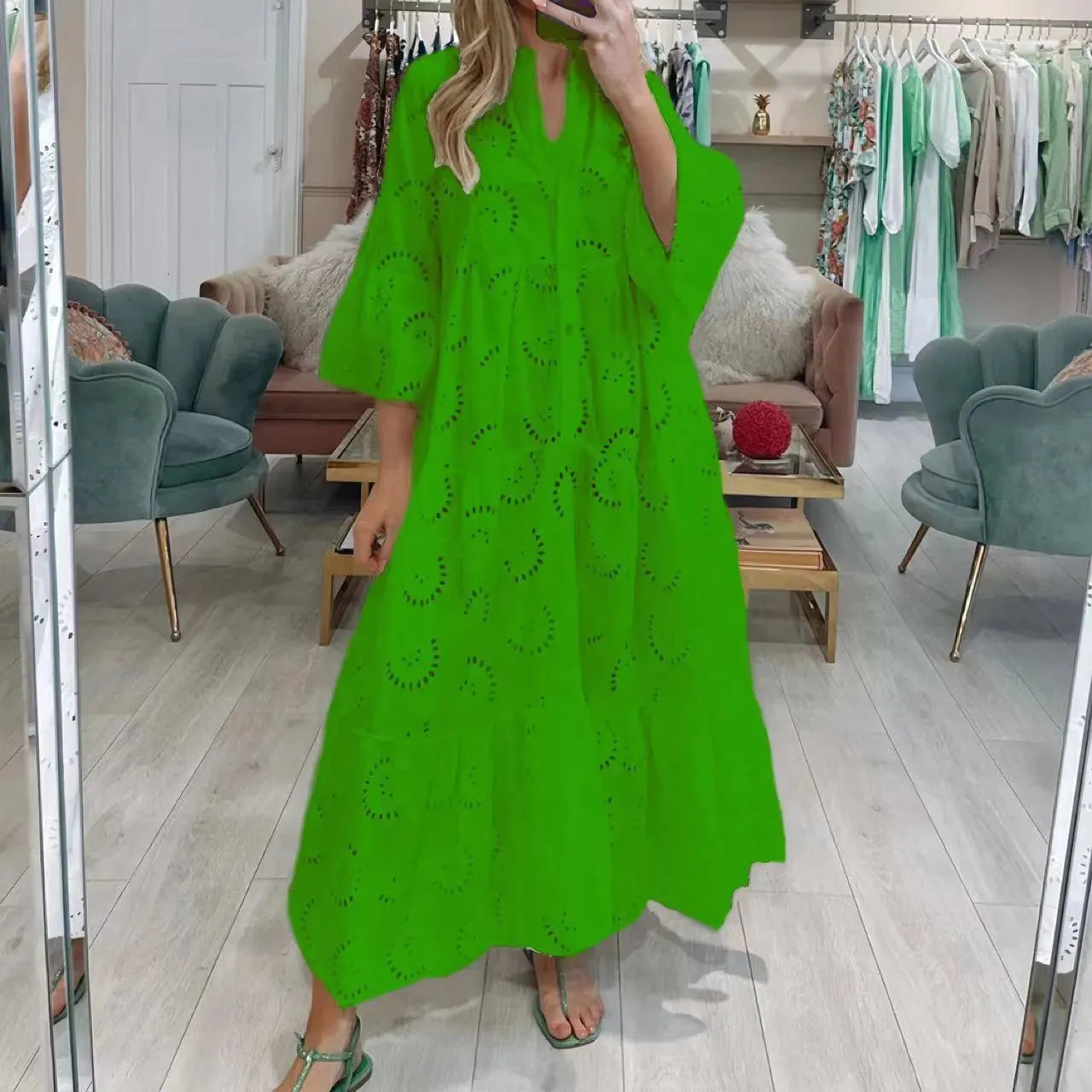 WW | Frauenlanges V-Ausschnitt Kleid im französischen Stil