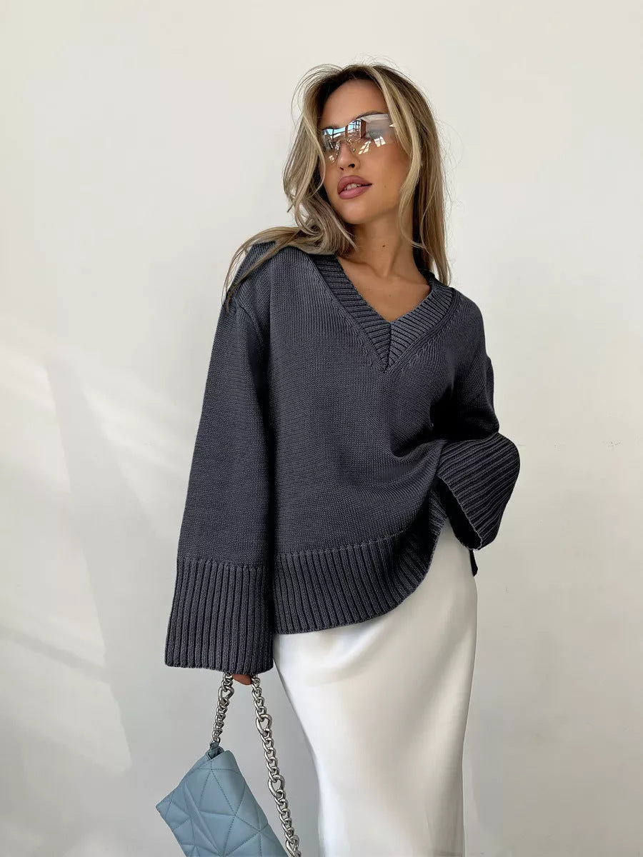 Damen V-Ausschnitt Pullover mit luxuriösem Strickmuster WW