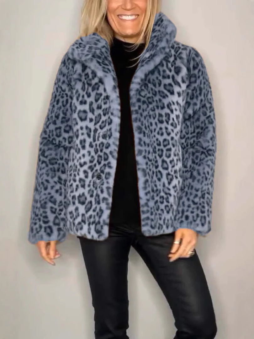 WW | Mantel Faux Fur Übergröße Passform Tierdruck Offene Vorderseite Reverskragen
