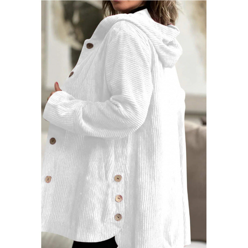 WW | Hood Corduroy Look Casual Fit Mid-Length Button Closure