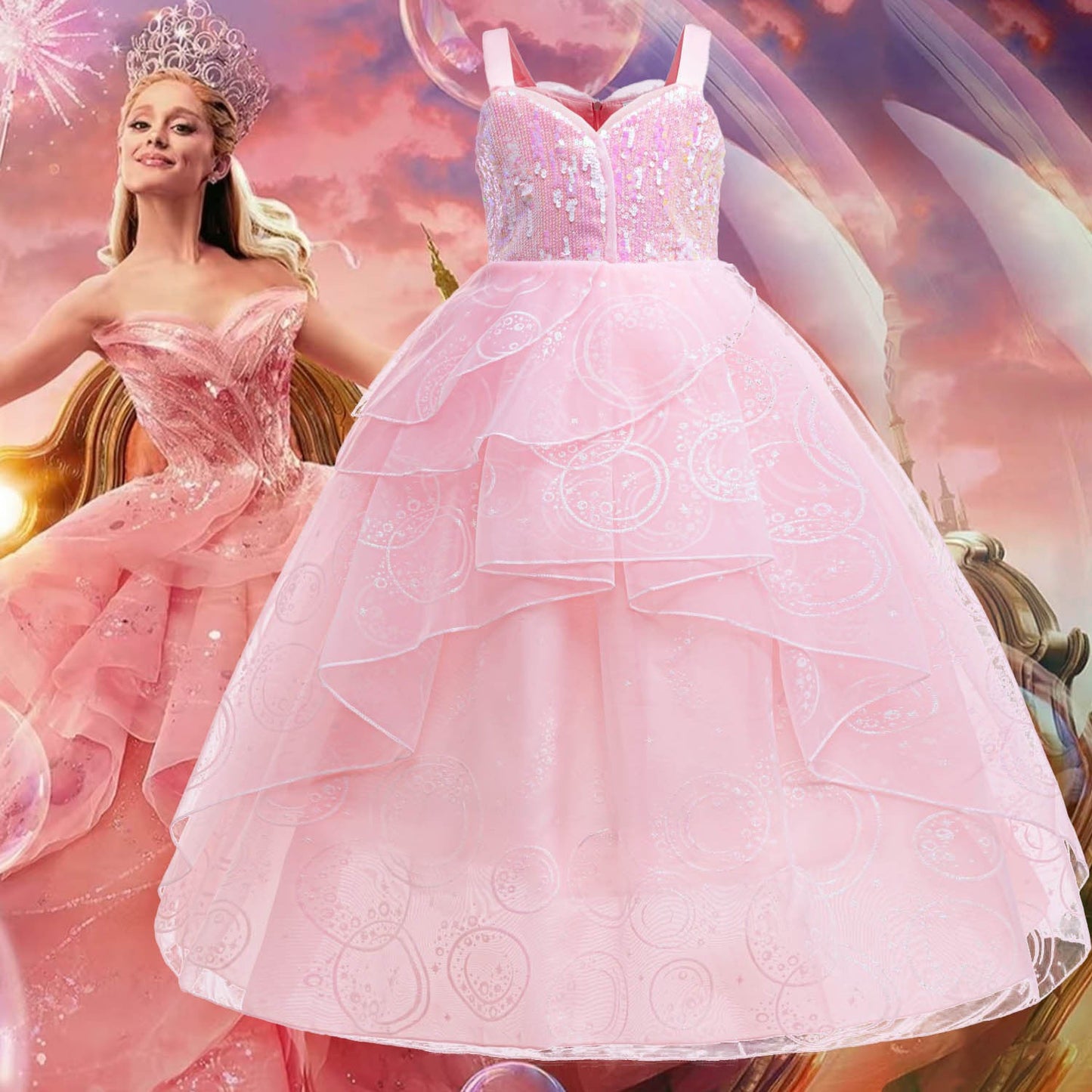 Glinda Cosplay Kleid – Rosa Prinzessinnenballkleid für Mädchen (Hochzeit, Bühne) WW