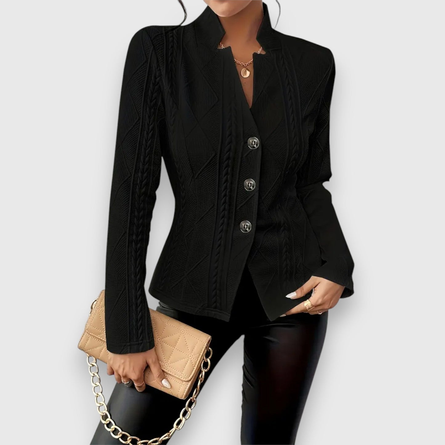 WW | Blazer jacket Structured fit Soft knit fabric Textured Hip length Buttons