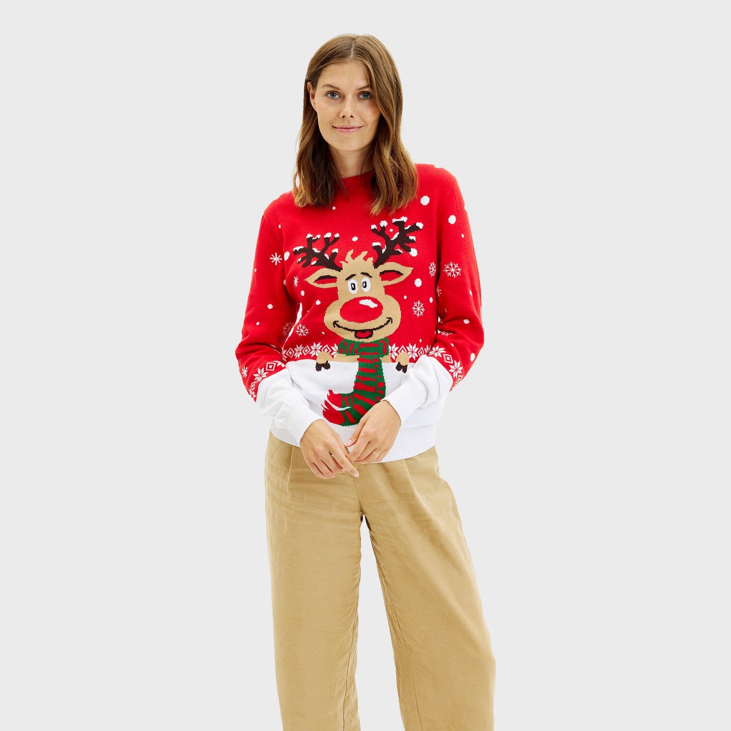 WW | Rudolfs Weihnachtspullover Rot - Damen