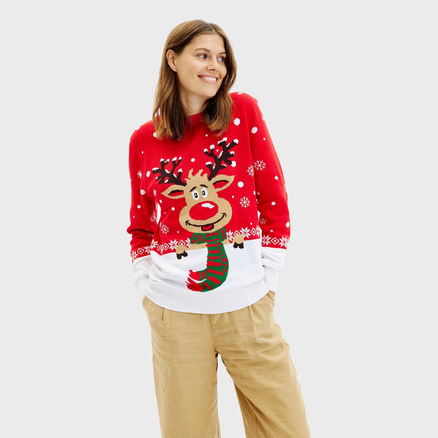 WW | Rudolfs Weihnachtspullover Rot - Damen