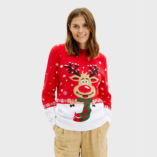 WW | Rudolfs Weihnachtspullover Rot - Damen