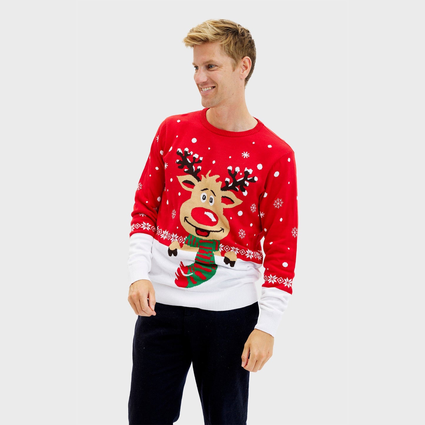 WW | Rudolfs Weihnachtspullover Rot - Herren