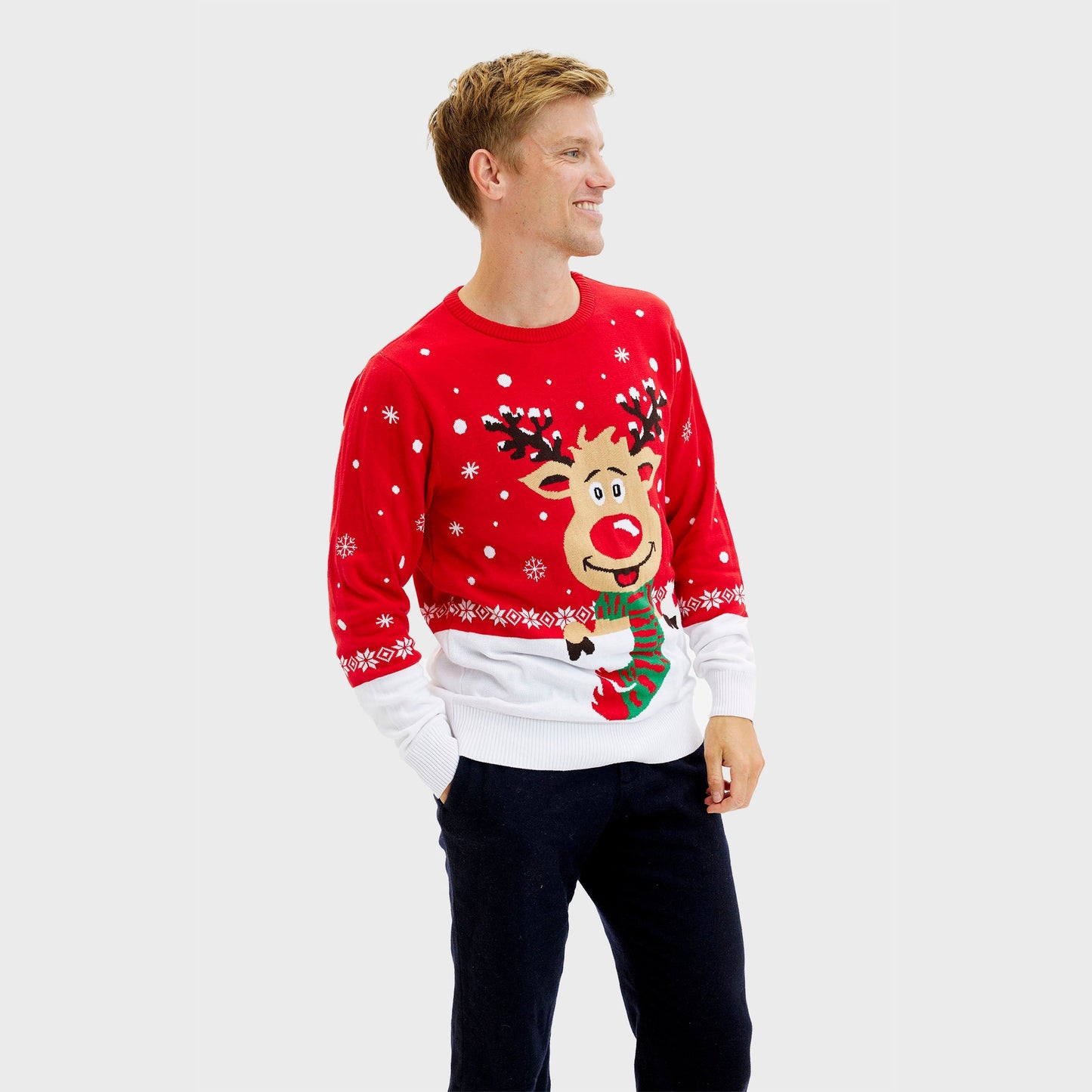 WW | Rudolfs Weihnachtspullover Rot - Herren
