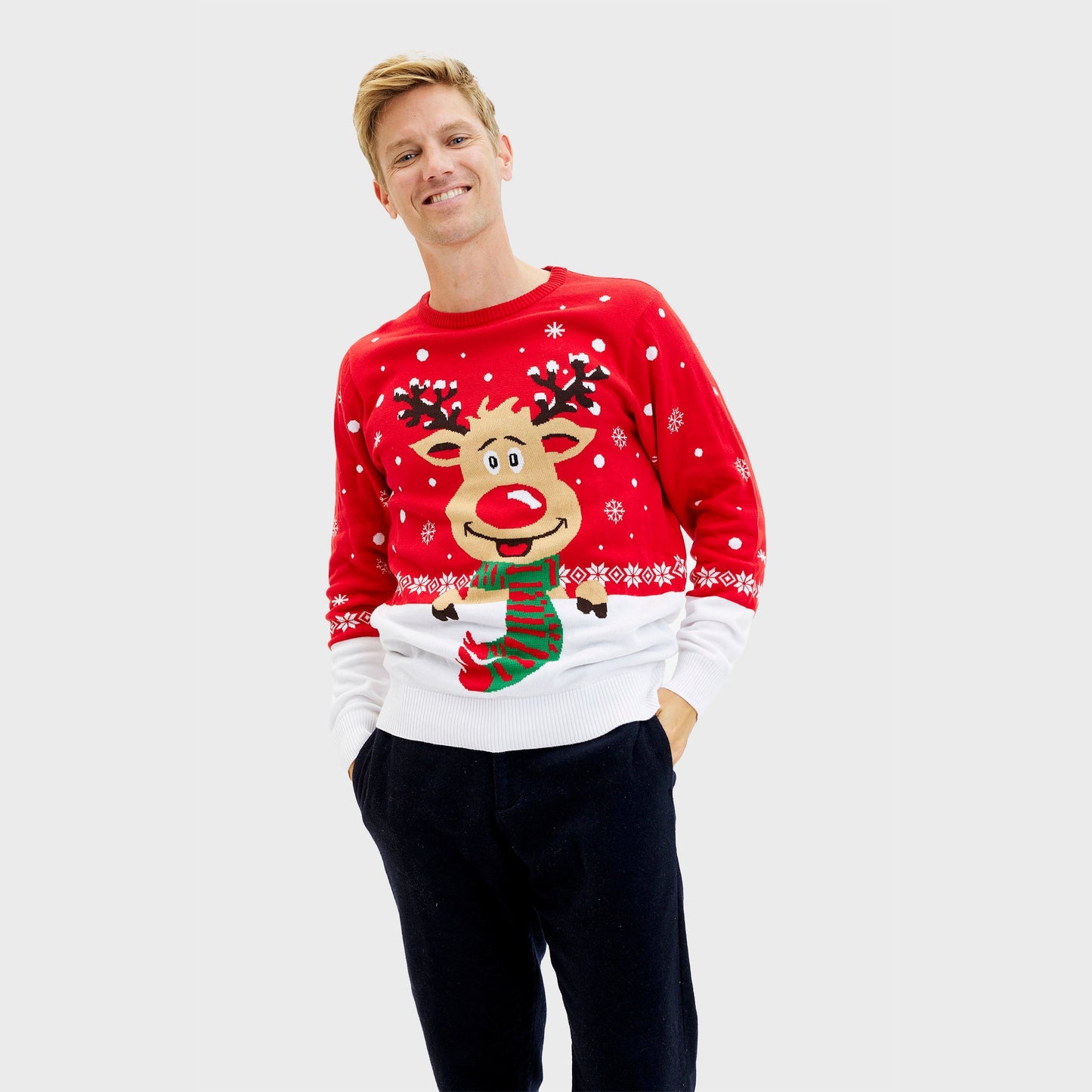 WW | Rudolfs Weihnachtspullover Rot - Herren