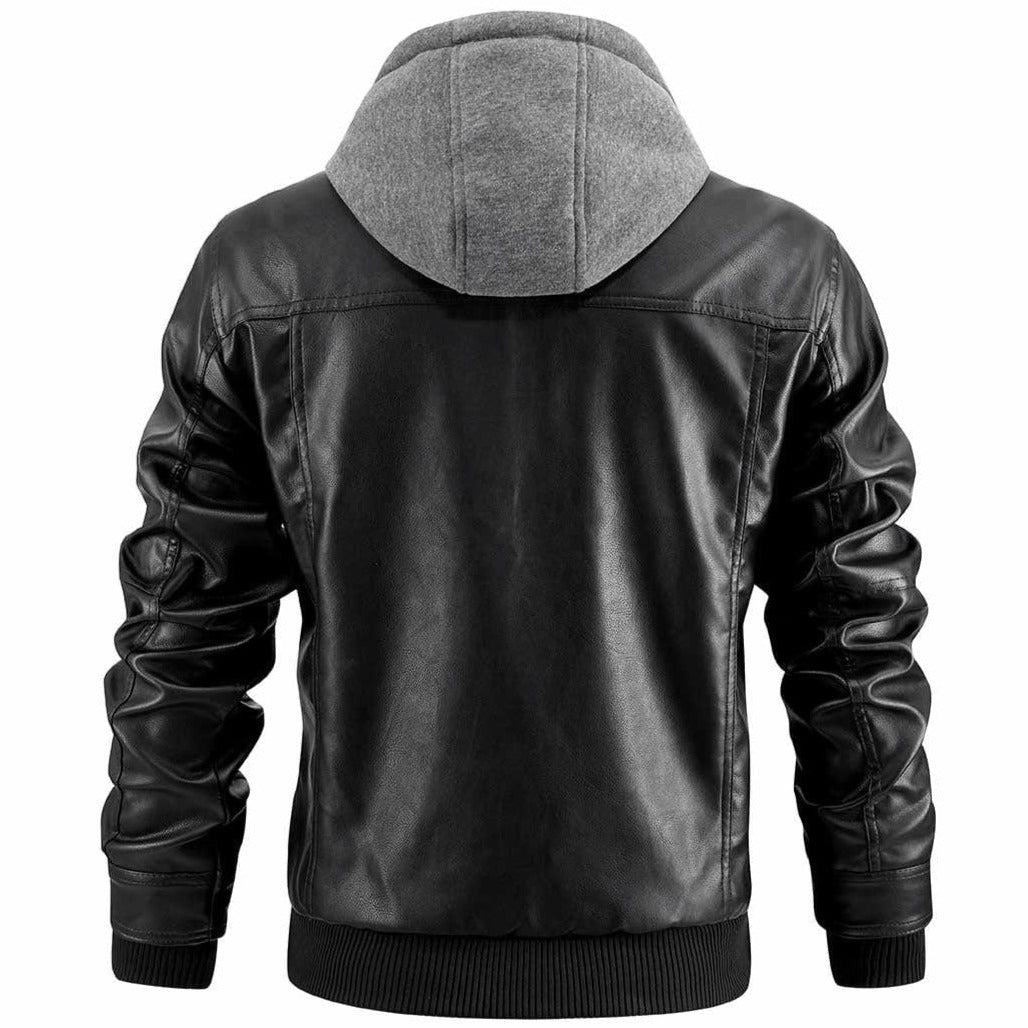 WW | Premium High-Quality Leather Jacket with Hood for Men