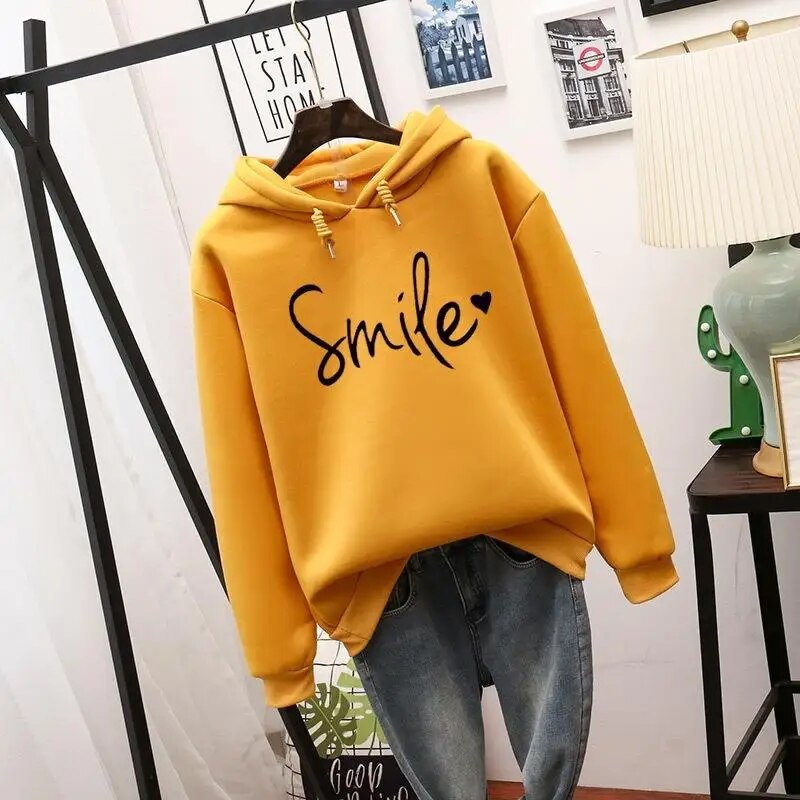 WW | Lässig Geschnittener Smile Kapuzenpulli Für Frauen