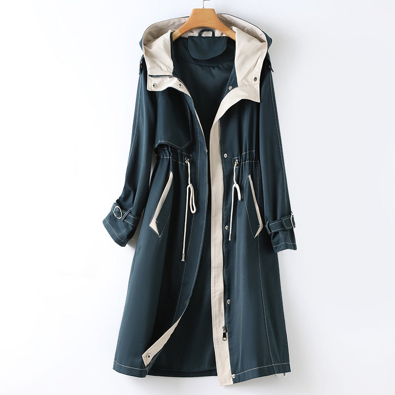 WW | Damen Lange Kapuzen Trenchcoat Wasserdicht