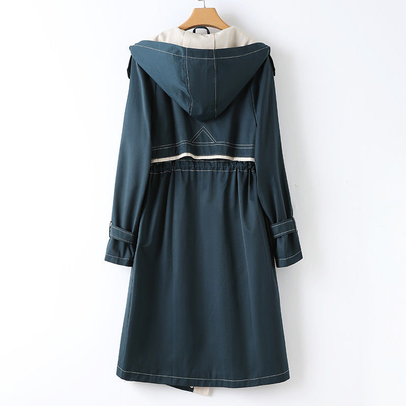 WW | Damen Lange Kapuzen Trenchcoat Wasserdicht