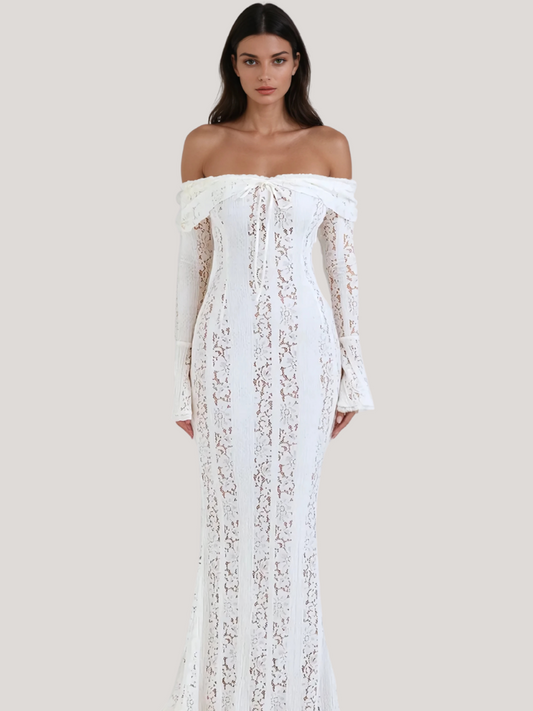 LANA | Off-the-shoulder maxi dress with lace cutouts