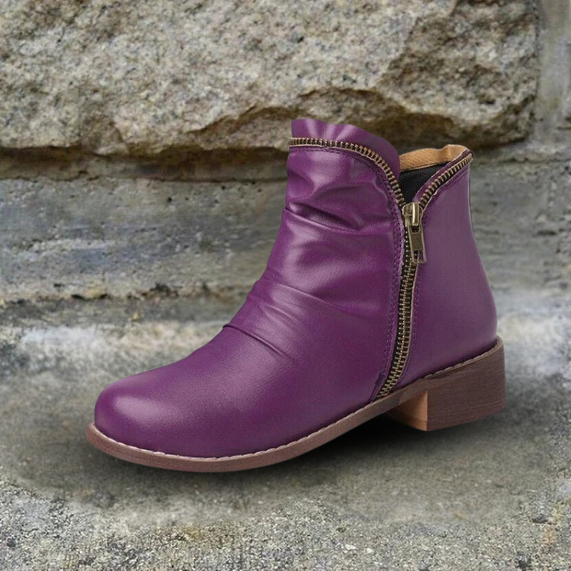 WW | Damen Reißverschluss-Leder-Stiefeletten
