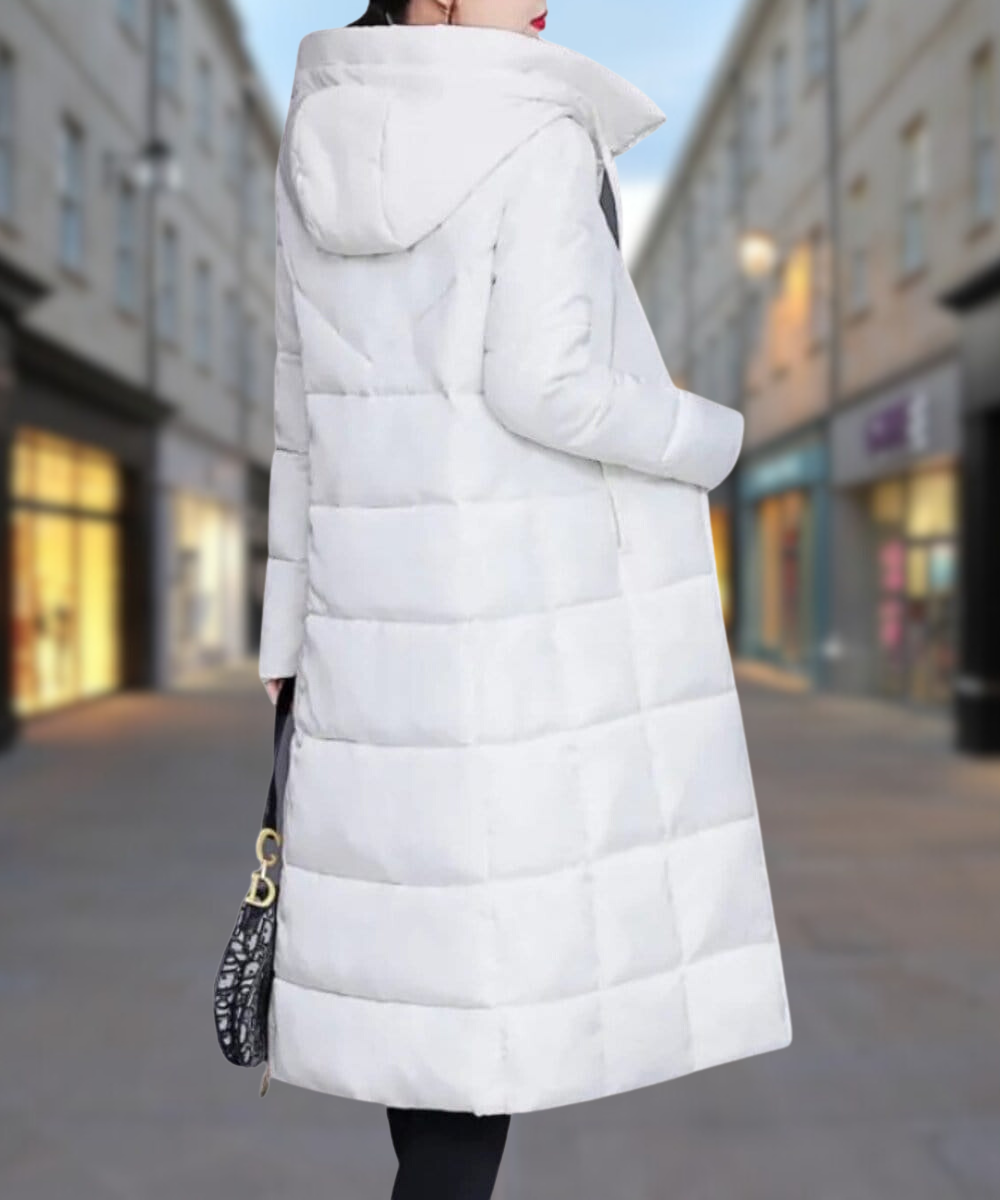WW | Damen Lange Pufferjacke - Gestepptes Isolierdesign - Hoher Kragen - Voller Reißverschluss