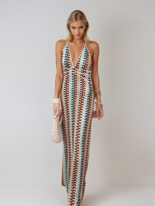DELARA | Backless V-Neck Maxi Dress