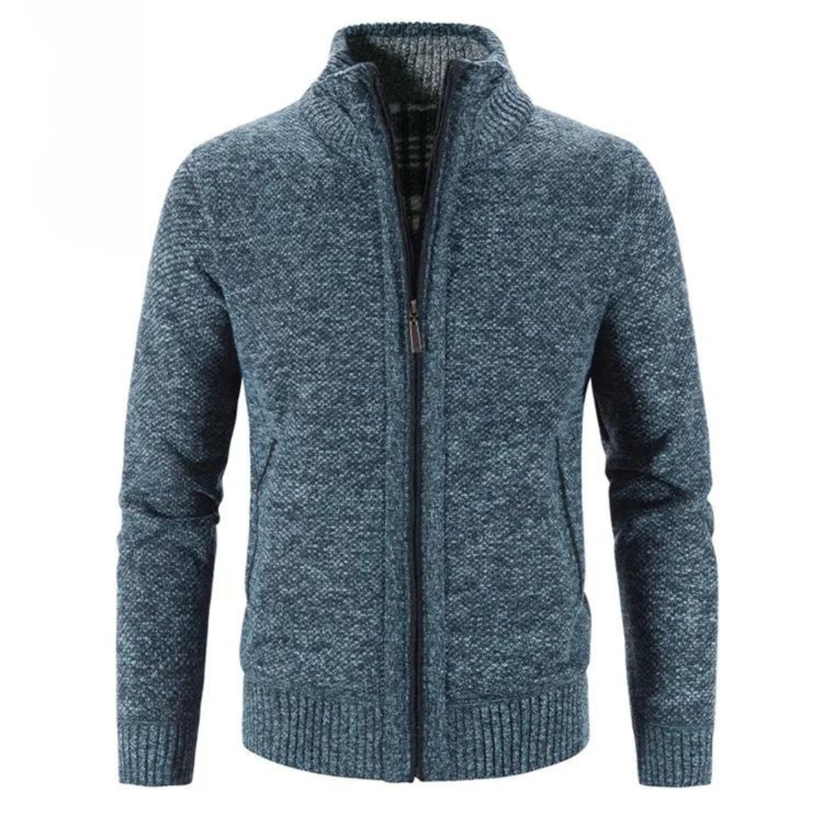 WW | Cardigan Soft knit fabric Textured fit Zipper Stand-up collar Ribbed trims