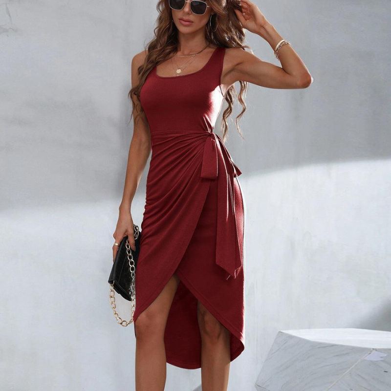 WW | Elegantes Midikleid mit asymmetrischem Bindegürtel
