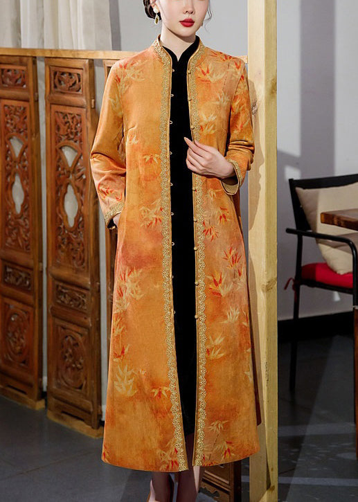 WW | Button Lapel Pockets Patchwork Long Coats Stand Collar Long Sleeves