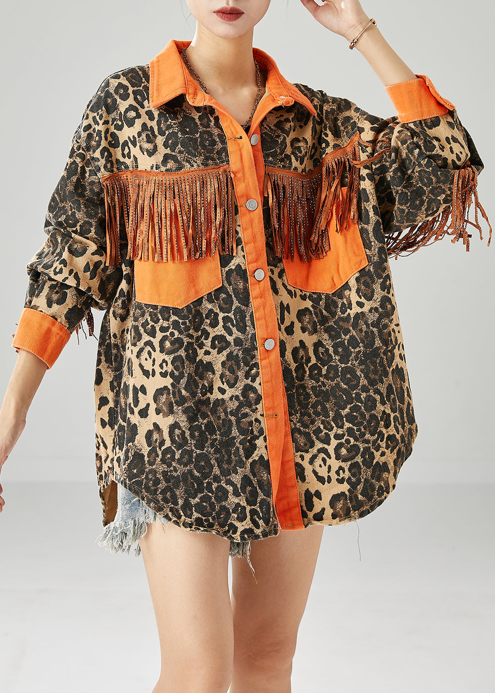 WW | Patchwork Cotton Coats with Tassels Leopard Print