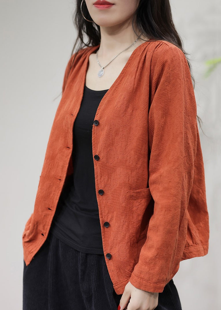 WW | Bags Solid Cotton Coat Coats V-Neck
