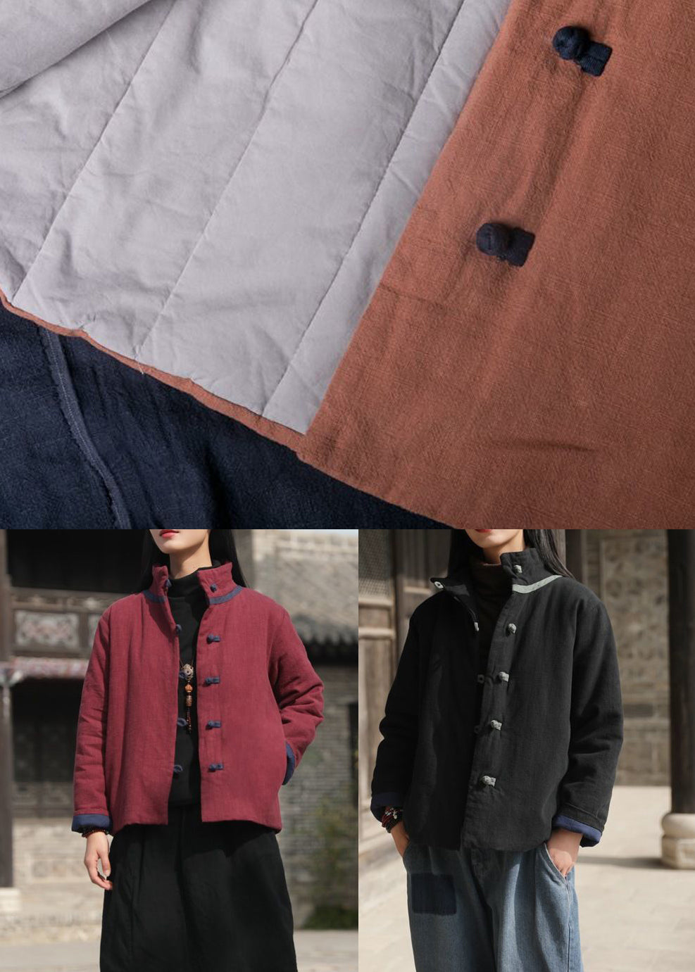 WW | Warm Fine Cotton-Filled Coats Chinese Button Winter