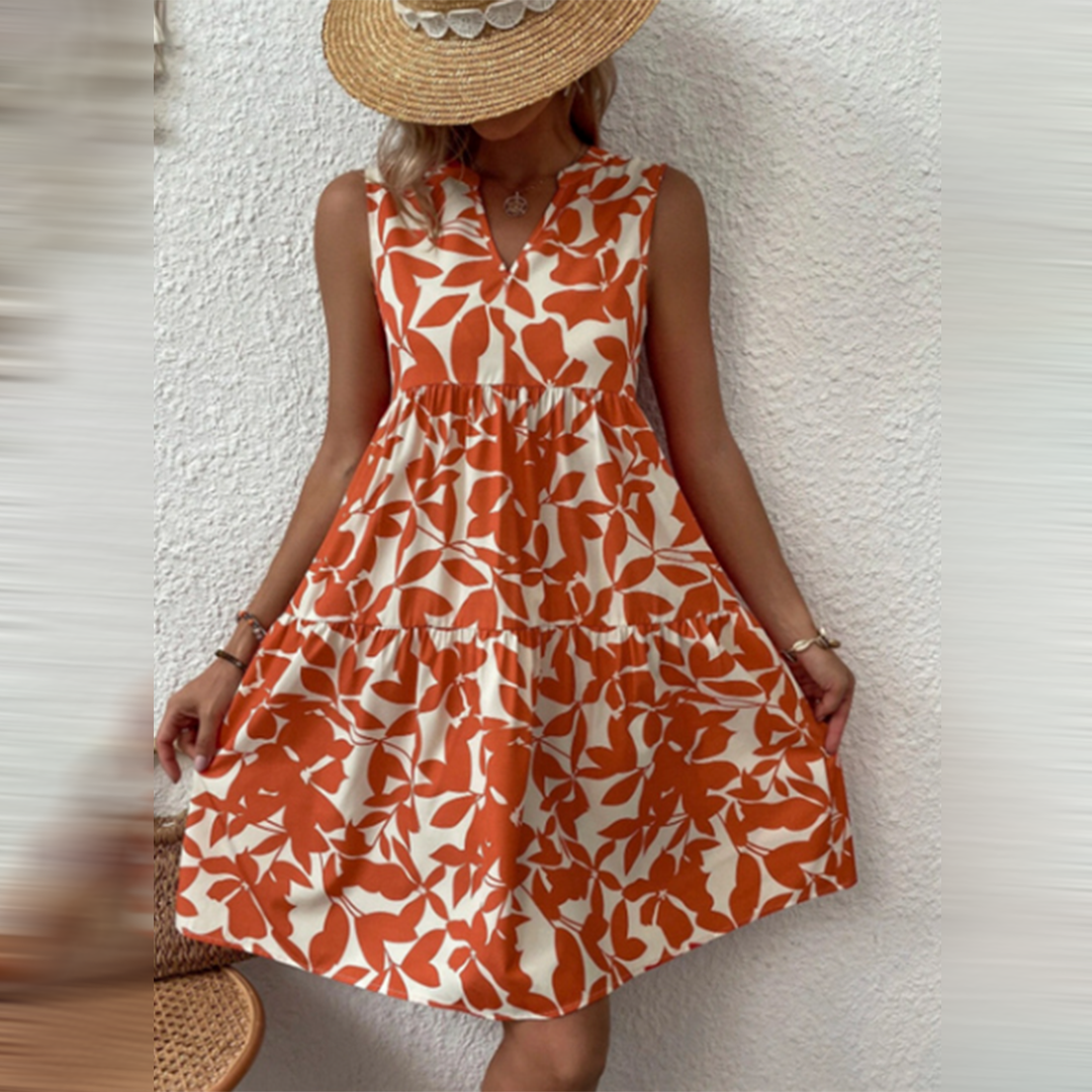 WW | Kleid Ärmellos Boho Stil V-Ausschnitt Lockere Passform Leicht und Atmungsaktiv