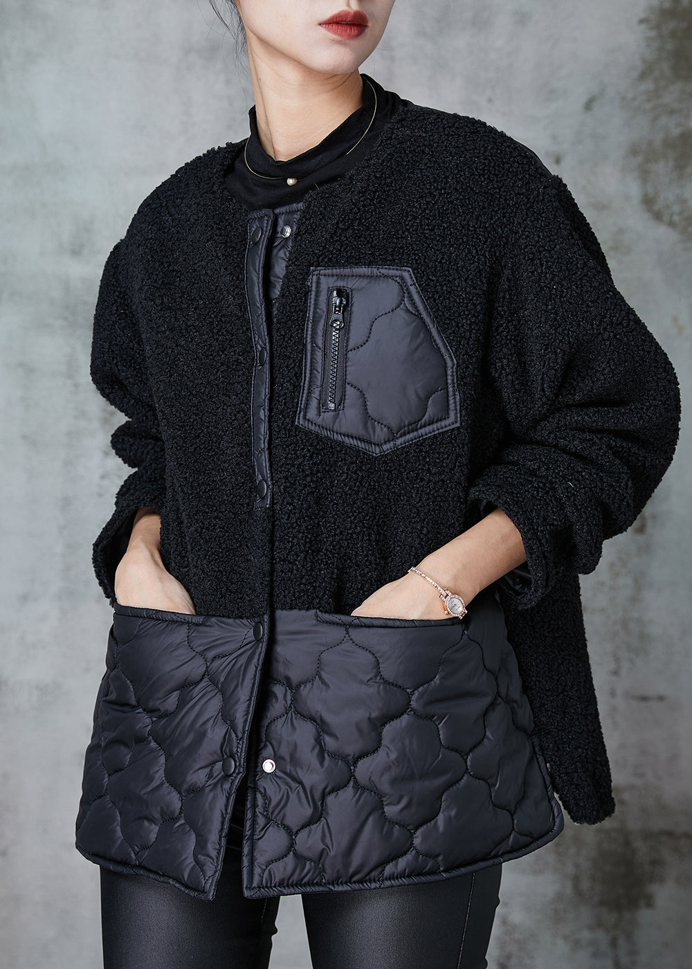 WW | Black Oversized Patchwork Faux Fur Jackets