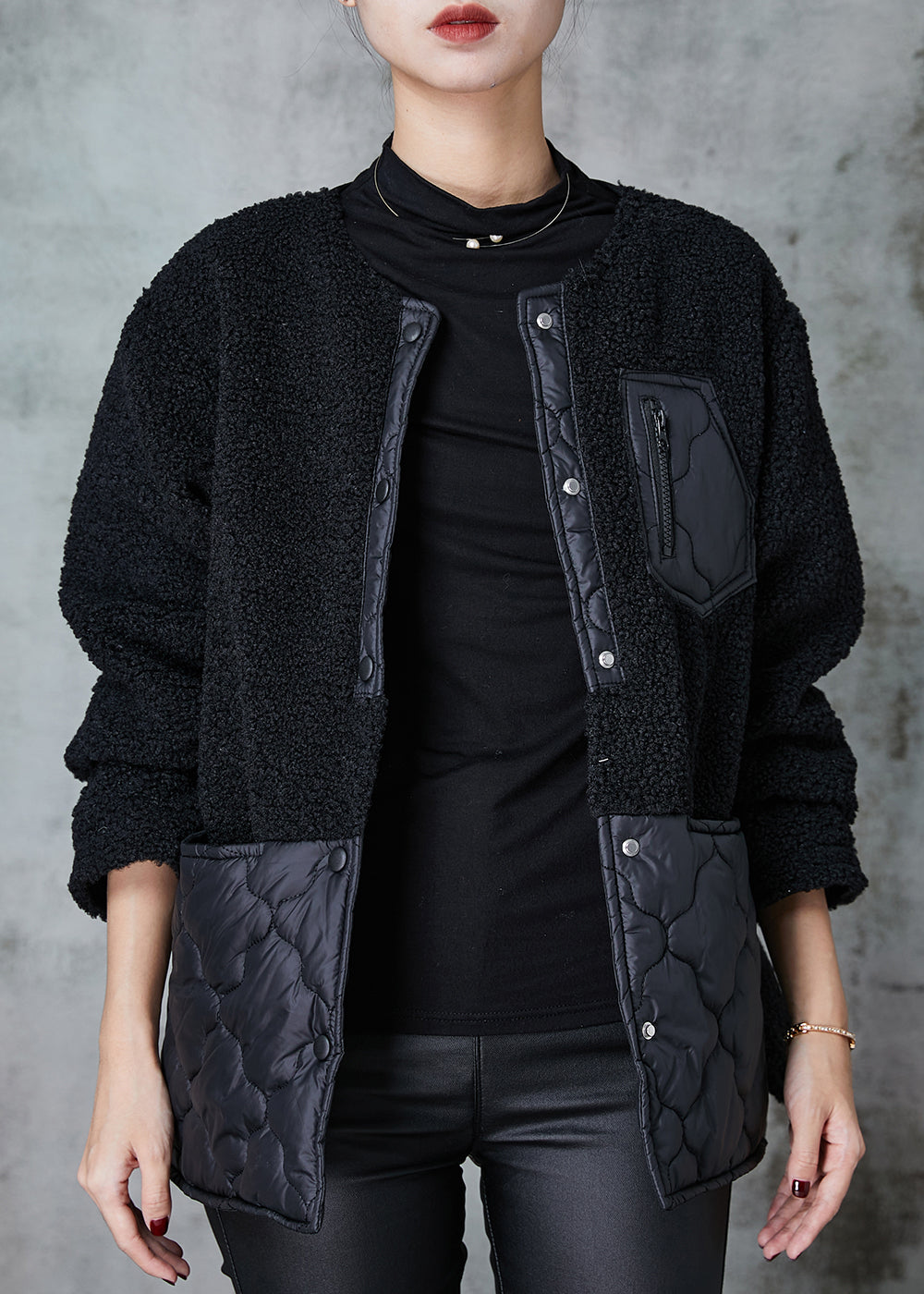 WW | Black Oversized Patchwork Faux Fur Jackets