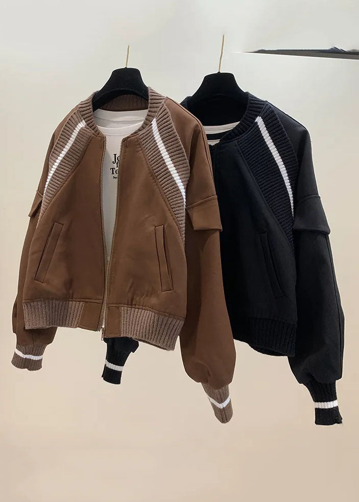 WW | Coffee Knit Patchwork Zipper Jackets