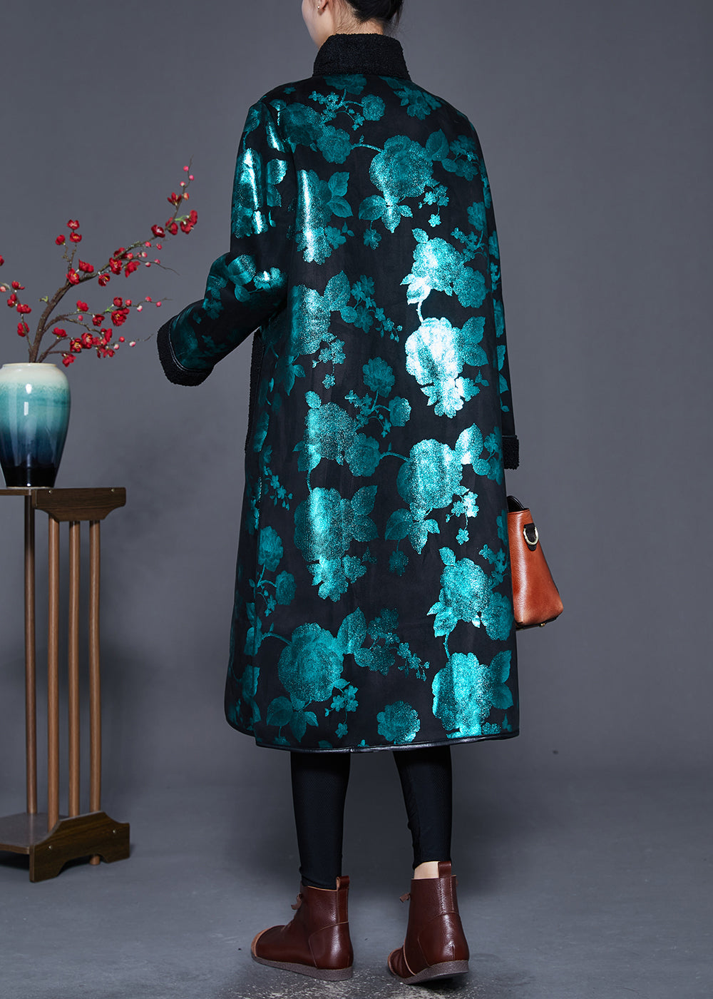 WW | Green Print Thick Fleece Wool Lined Coats Winter