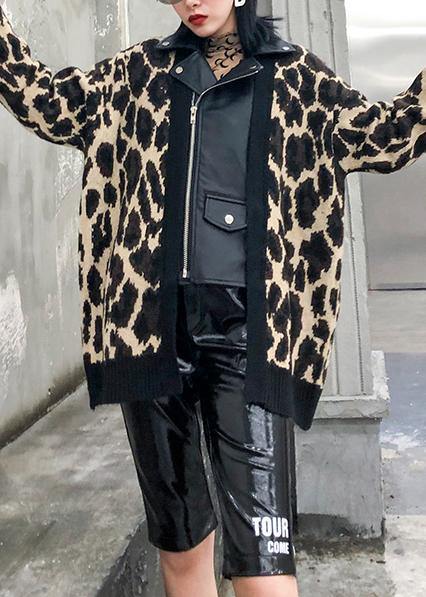 WW | Leopard Mode Mäntel Damen Baumwolle Revers Reißverschluss Überbekleidung
