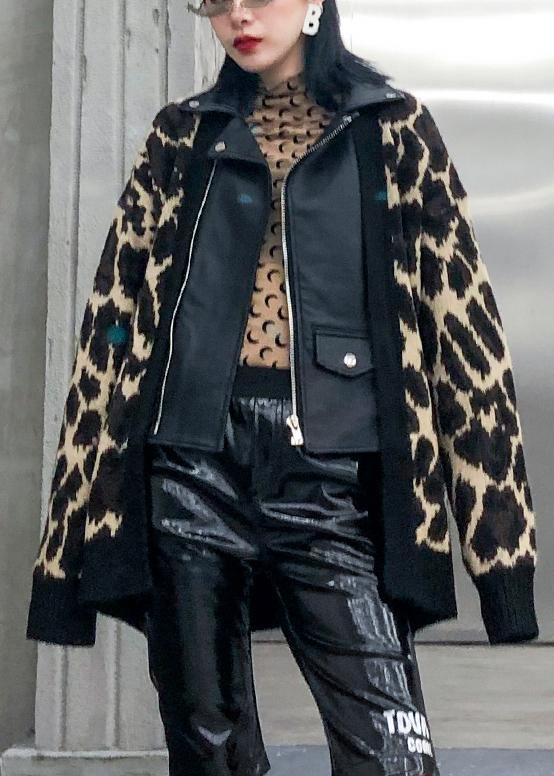 WW | Leopard Fashion Women's Cotton Lapel Zipper Outerwear